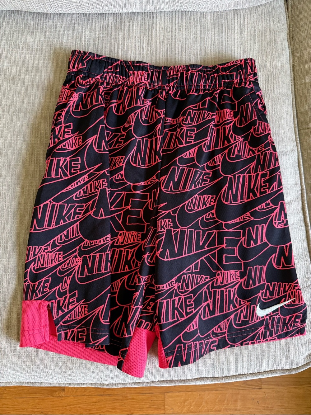 Nike Black & Hot Pink Allover Logo Kids Shorts